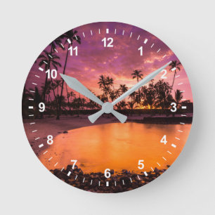 Roze zonsondergang van Hawaïaanse strand Ronde Klok