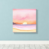 Roze zonsondergang | Waterverf Beach Sky Painting Canvas Afdruk (Insitu (Houten vloer))