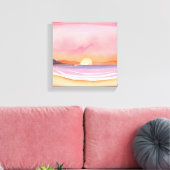 Roze zonsondergang | Waterverf Beach Sky Painting Canvas Afdruk (Insitu (Woonkamer))