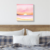 Roze zonsondergang | Waterverf Beach Sky Painting Canvas Afdruk (Insitu (Slaapkamer))