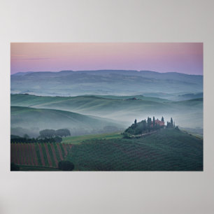 Roze zonsopgang boven een landschapsposter van Tos Poster