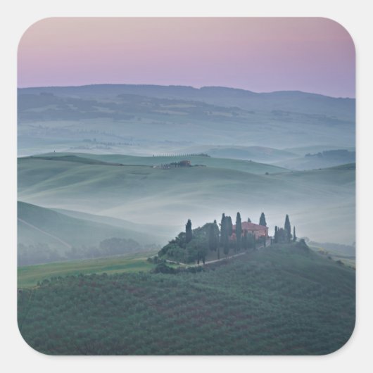 Roze zonsopgang boven een Toscaanse landschaps sti Vierkante Sticker (Voorkant)