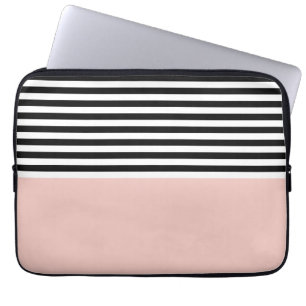 Roze zout met zwarte en witte strepen laptop sleeve
