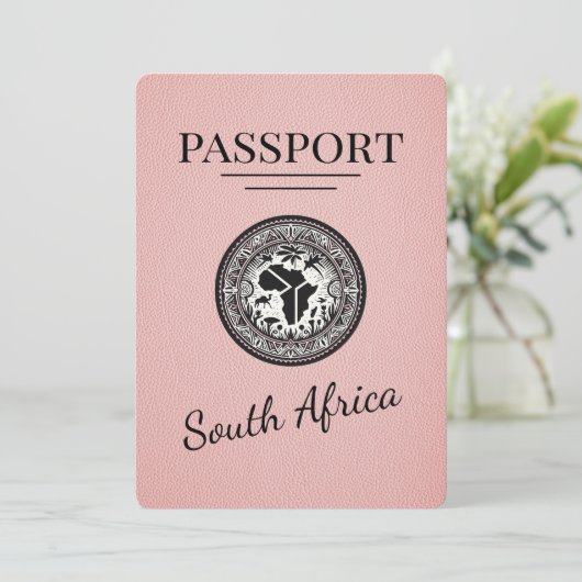 Roze Zuid-Afrika paspoort Save The Date (Staand voorkant)