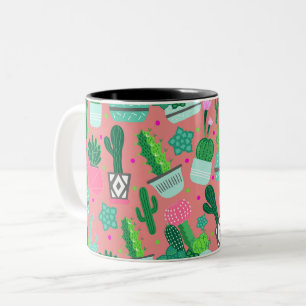 Roze Zuidwestelijke Cactuspatroon Tweekleurige Koffiemok
