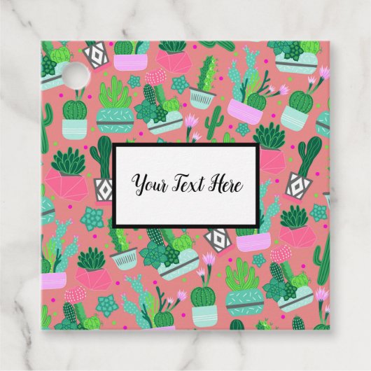 Roze Zuidwestelijke Cactuspatroon Verjaardagsfeest Bedankjes Labels (Voorkant)