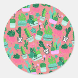 Roze Zuidwestelijke Cactuspatroon Zoete 16 Feest Ronde Sticker