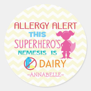 Roze Zuivel Allergie Alert Superheld Meisje Silhou Ronde Sticker