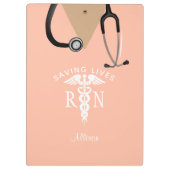 Roze zurse scrub top stethoscoop op maat klembord (Achterkant)