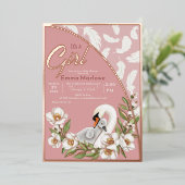 Roze Zwaan Baby Folie Uitnodiging (Staand Voorkant)