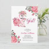 Roze zwaan baby shower kaart (Staand voorkant)