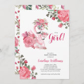 Roze zwaan baby shower kaart (Voorkant / Achterkant)