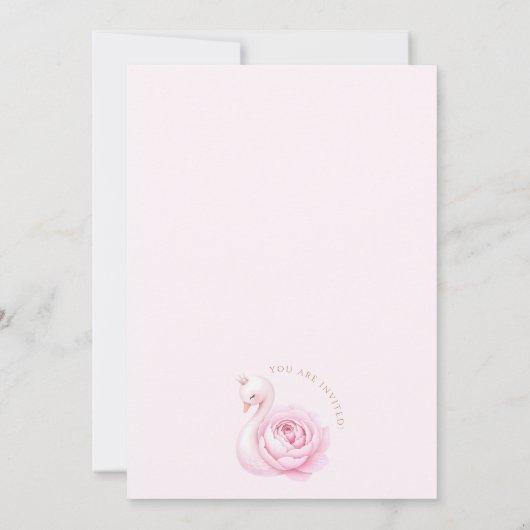 Roze Zwaan Bloemen Eerste Verjaardag Uitnodiging (Achterkant)