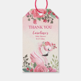 Roze Zwaan en Rozen Baby shower Dank u Label Cadeaulabel