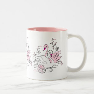 Roze Zwaan Met Witte Zwaan Tweekleurige Koffiemok