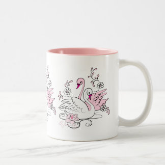 Roze Zwaan Met Witte Zwaan Tweekleurige Koffiemok