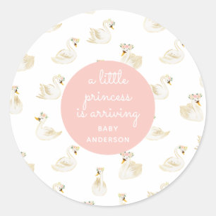 Roze Zwaan Prinses Meisje Baby shower Ronde Sticker