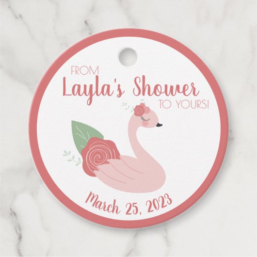 Roze Zwaan Van Mijn Douche naar Jouw Cadeaubijslui Bedankjes Labels (Voorkant)