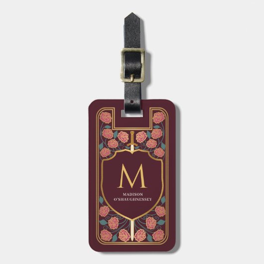 Roze Zwaard Schild Middeleeuwse Fantasy Monogram Bagagelabel (Voorkant verticaal)