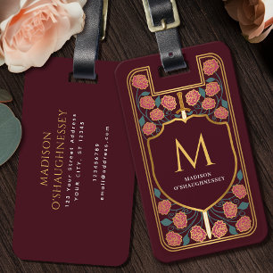 Roze Zwaard Schild Middeleeuwse Fantasy Monogram Bagagelabel
