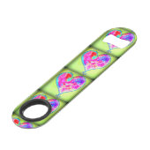 roze zwakkere haren groen speed flessenopener (Voorkant Gekanteld)