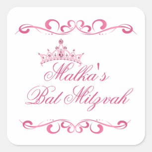 Roze zwammen, Tiara Bat Mitzvah Logo Vierkante Sticker
