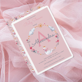 Roze zwanen baby shower kaart