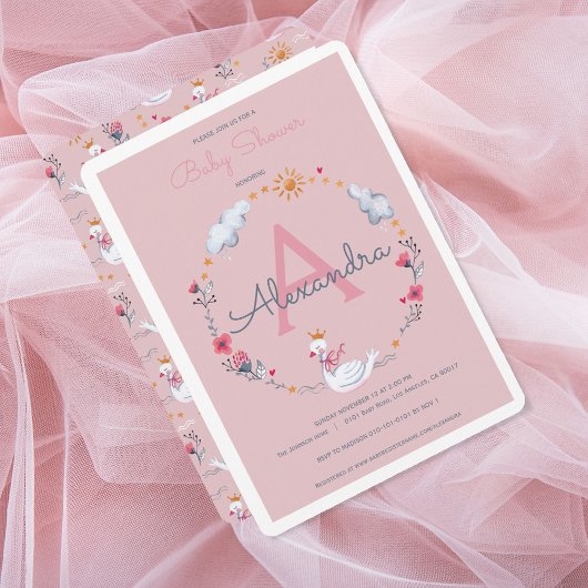 Roze zwanen baby shower kaart