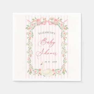 Roze Zwanen Baby Shower met Strik en Bloemen Servet