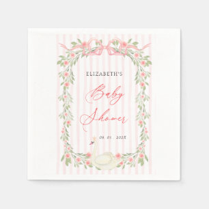 Roze Zwanen Baby Shower met Strik en Bloemen Servet