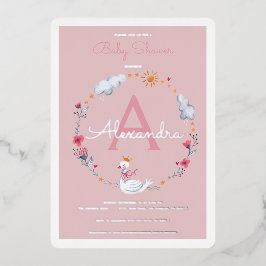 Roze Zwanen Baby Shower Uitnodiging Bloem Meisje