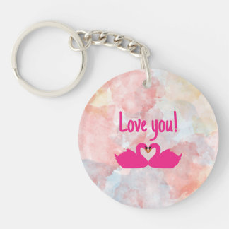 Roze zwanen houden van jou Acryl sleutelhanger - P
