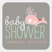 Roze Zwanger Mama Walvis Meisje Baby shower Party Vierkante Sticker (Voorkant)