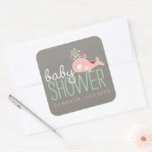 Roze Zwanger Mama Walvis Meisje Baby shower Party Vierkante Sticker (Envelop)