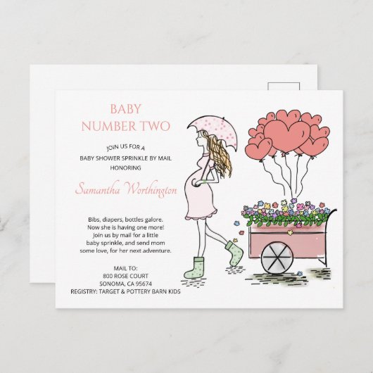 Roze Zwangere Baby-prinkle schoen per post Uitnodiging Briefkaart (Voorkant / Achterkant)