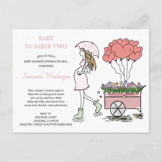 Roze Zwangere Baby-prinkle schoen per post Uitnodiging Briefkaart (Voorkant)