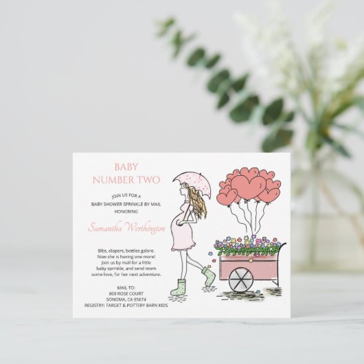 Roze Zwangere Baby-prinkle schoen per post Uitnodiging Briefkaart (Staand voorkant)
