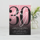 Roze Zwart 30e verjaardag Uitnodiging (Staand voorkant)