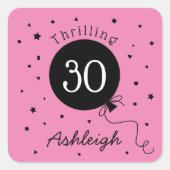 Roze Zwart 30ste verjaardag Vierkante Sticker (Voorkant)