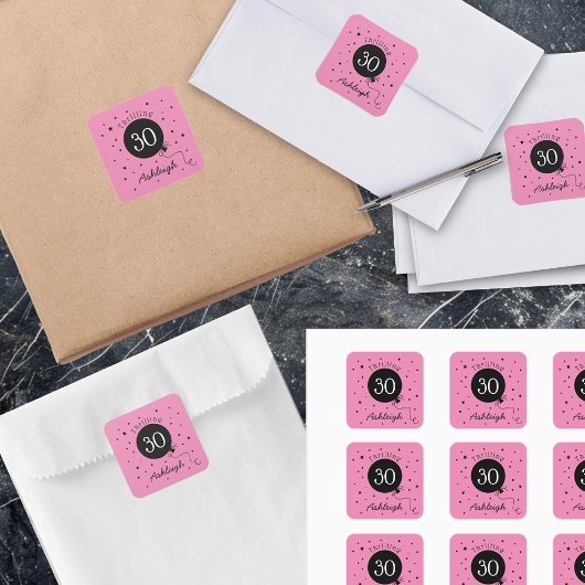 Roze Zwart 30ste verjaardag Vierkante Sticker