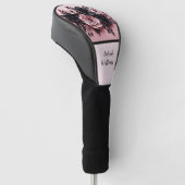 Roze Zwart 3D Bloemen Monogram Golfheadcover (Schuin)