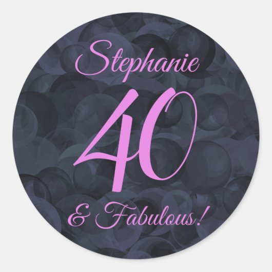 Roze Zwart 40 en Fabulous Verjaardagsgunst Ronde Sticker (Voorkant)