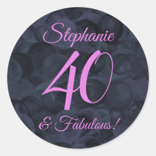 Roze Zwart 40 en Fabulous Verjaardagsgunst Ronde Sticker