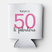 Roze zwart 50 en fantastische 50e verjaardag blikjeskoeler (Voorkant)