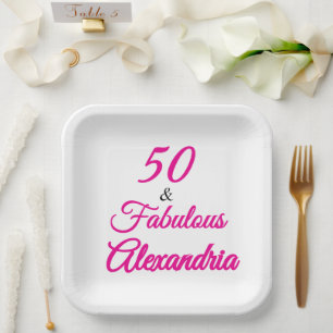 Roze Zwart 50 & Fabulous 50e Verjaardag  Papieren Bordje