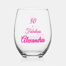 Roze Zwart 50 & Fabulous 50e verjaardag  Wijnglas Zonder Voet