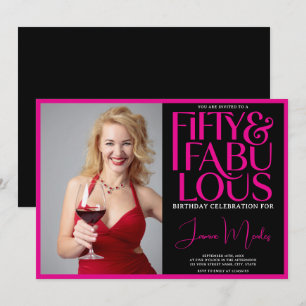 Roze Zwart 50 & Fabulous Elegante Verjaardag Kaart