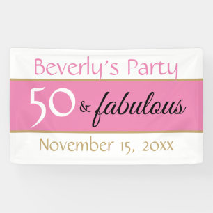 Roze Zwart 50 & Fabulous Typografie 50e Verjaardag Spandoek