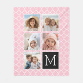 Roze & Zwart - 5 Foto Collage Monogram Fleece Deken (Voorkant)