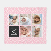 Roze & Zwart - 5 Foto Collage Monogram Fleece Deken (Voorkant (Horizontaal))